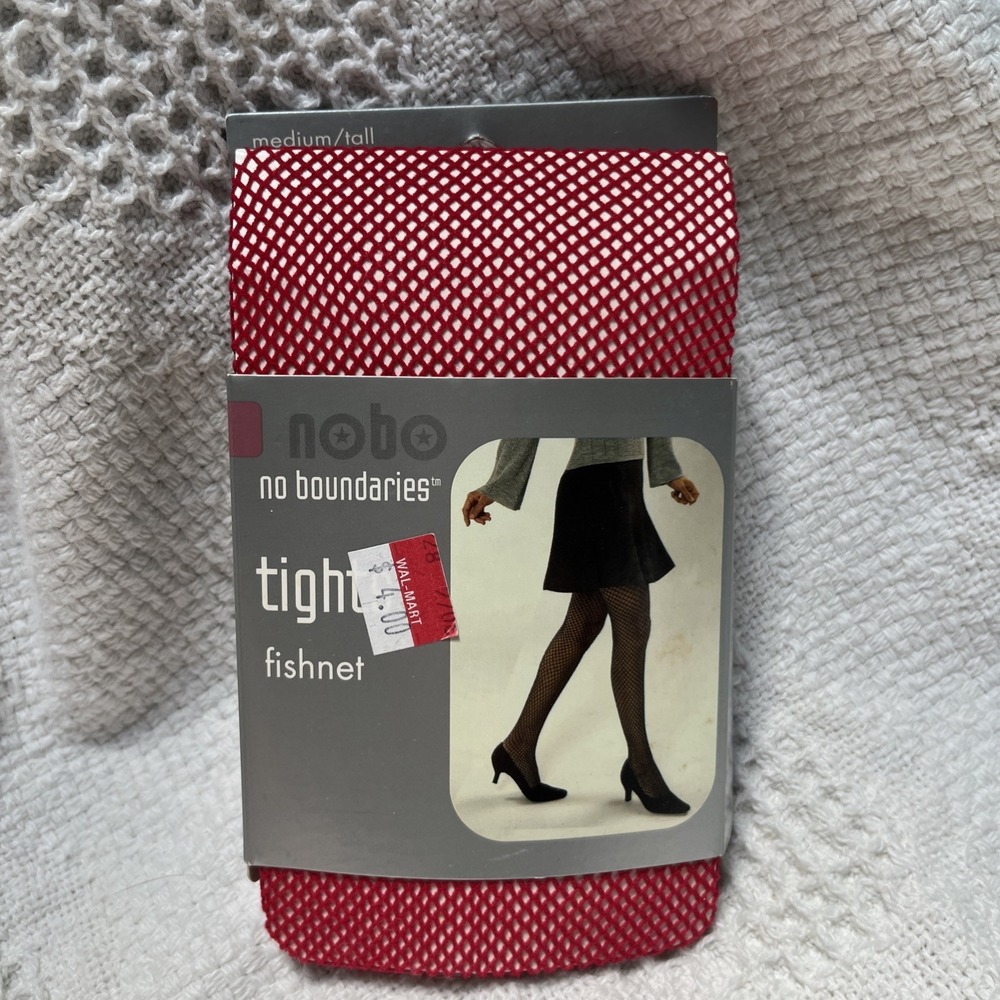 No Boundaries Women's Red Fishnet Tights Medium Tall M/T Made in Italy 5350